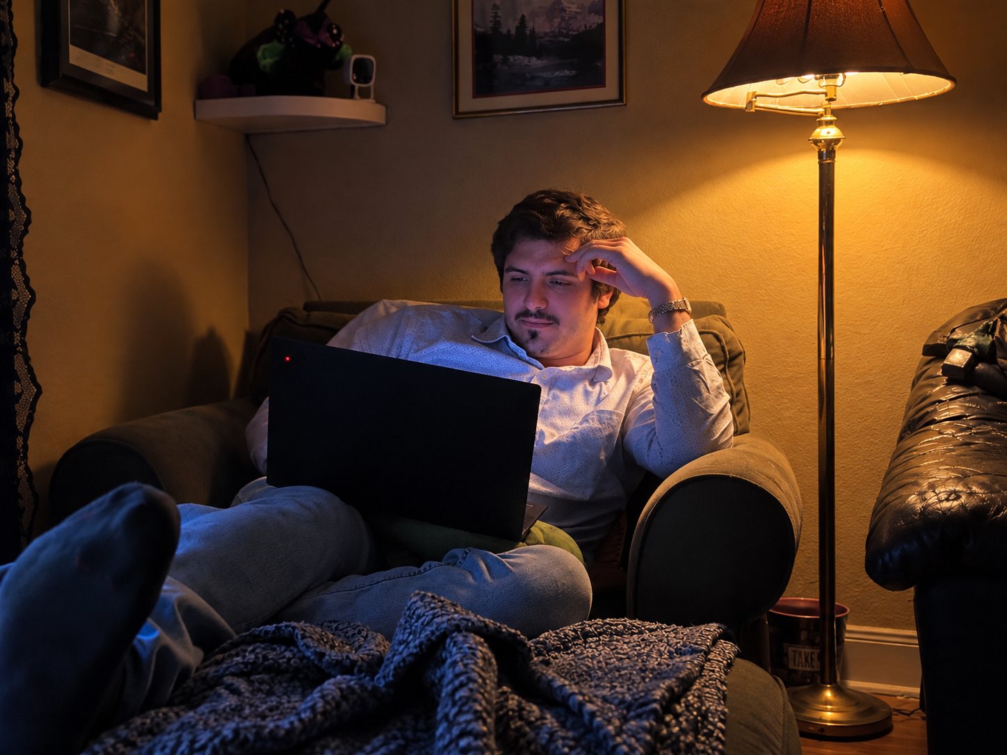 Chris working in the evening