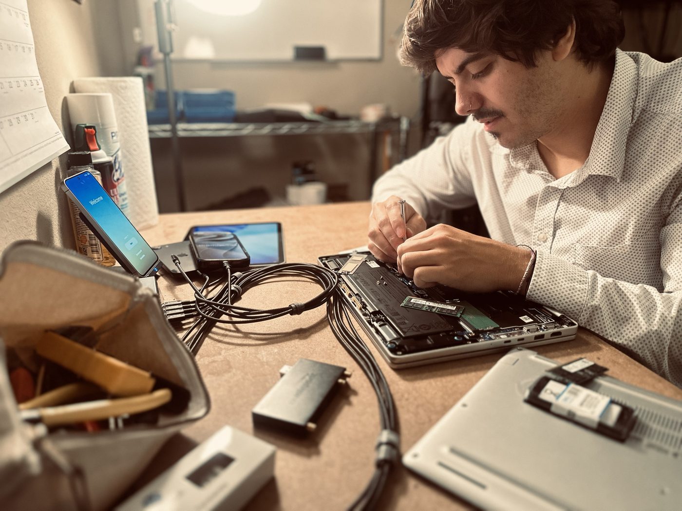 Chris working on a computer