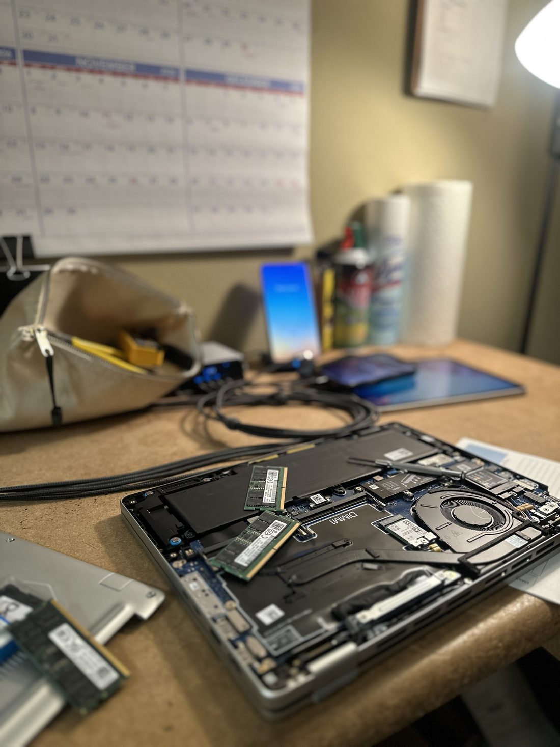 Inside of a laptop during repair